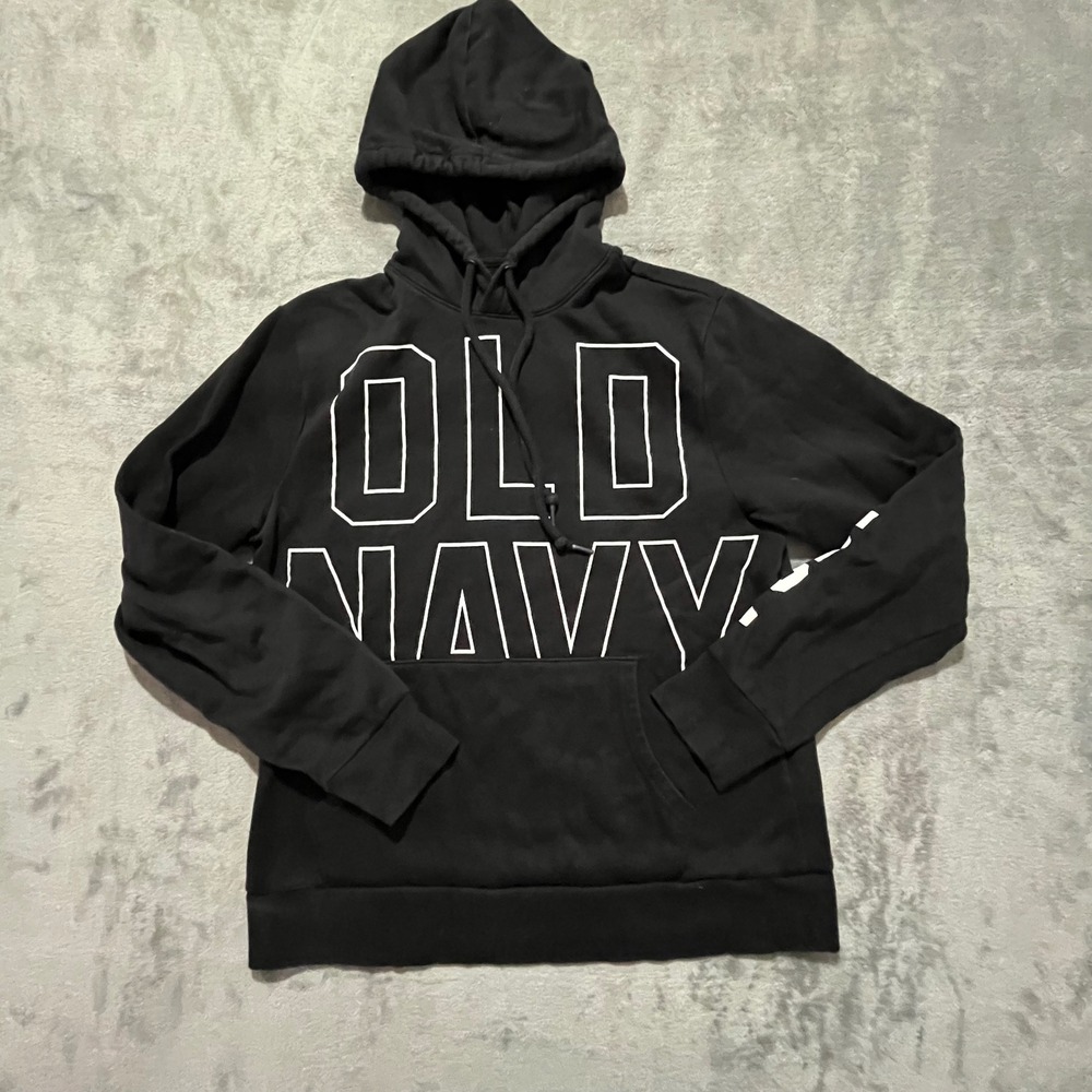 Old Navy Hoodie Women Medium Black Logo Graphic Pullover 1994 Sleeve Sweatshirt